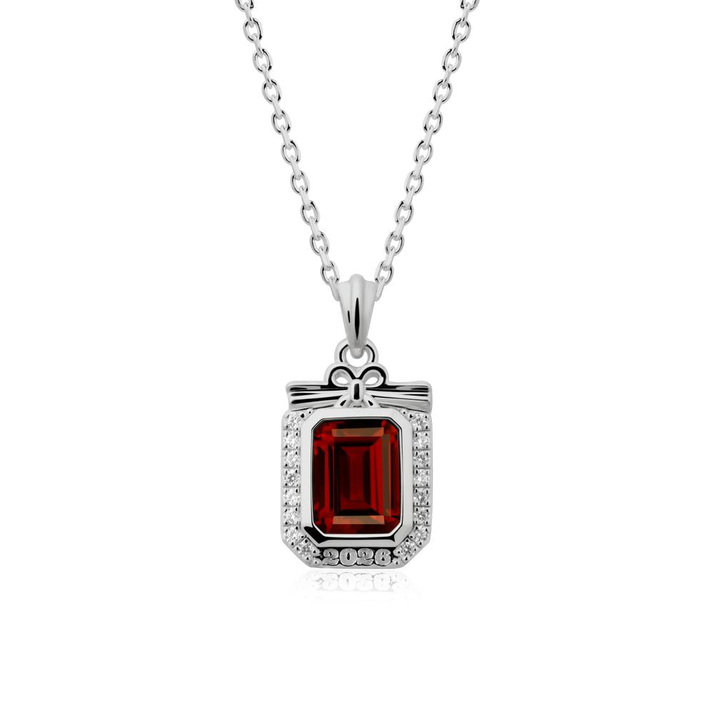 Personalized Graduation Garnet Halo Necklace - LUO Jewelry #metal_platinum