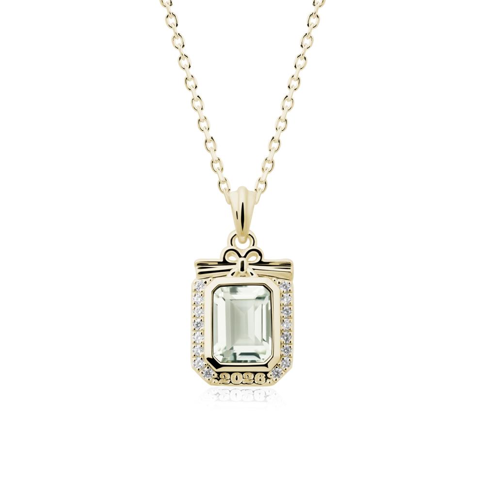 Custom Year Emerald Cut Green Amethyst Necklace - LUO Jewelry #metal_14k yellow gold