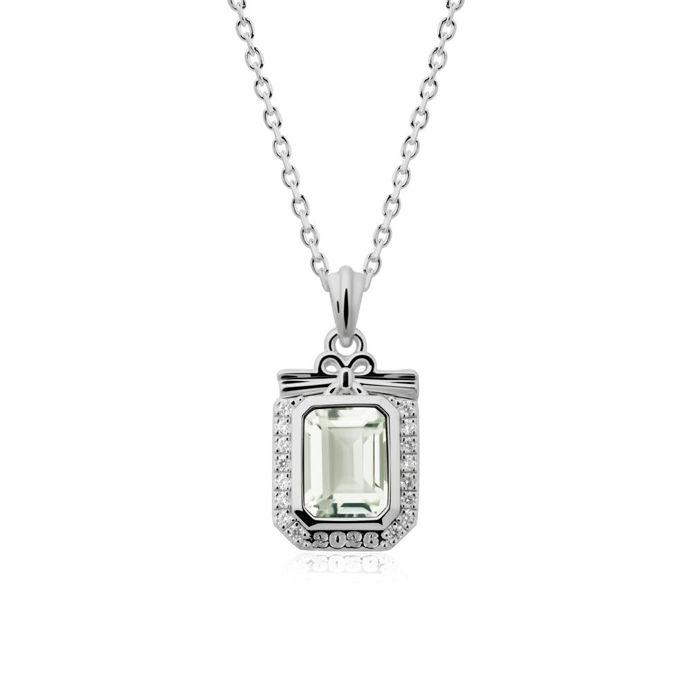 Custom Year Emerald Cut Green Amethyst Necklace - LUO Jewelry #metal_platinum