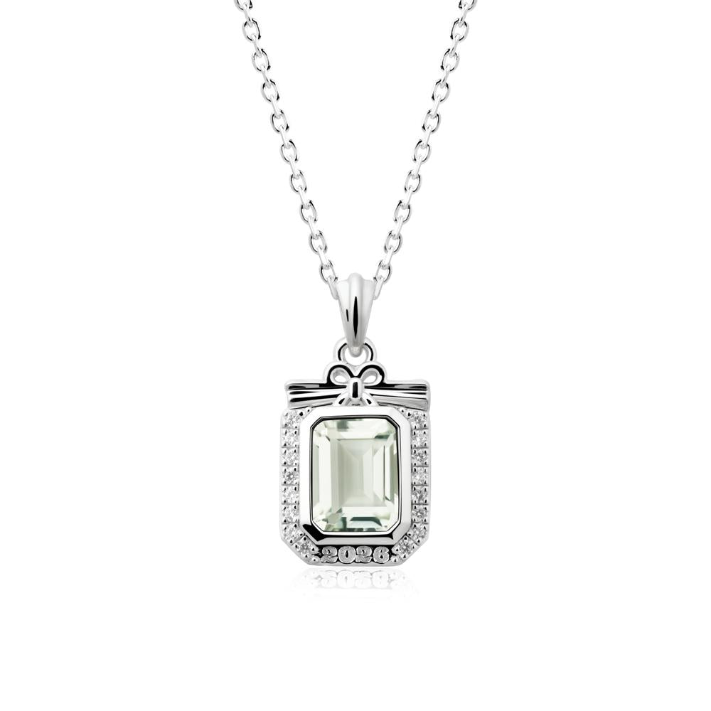 Custom Year Emerald Cut Green Amethyst Necklace - LUO Jewelry #metal_sterling silver