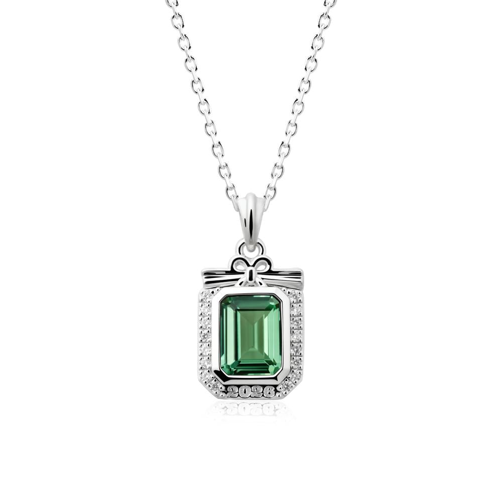 Graduation Halo Green Sapphire Necklace - LUO Jewelry #metal_14k white gold