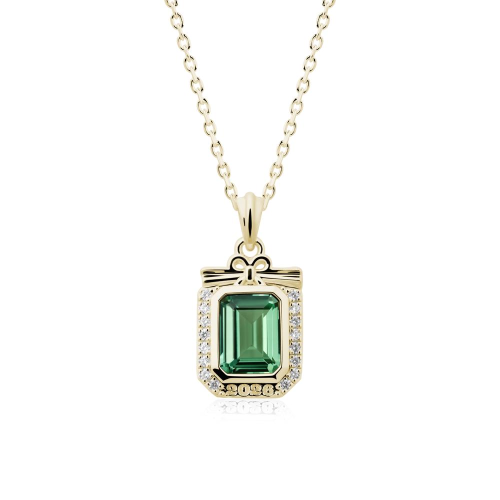 Graduation Halo Green Sapphire Necklace - LUO Jewelry #metal_14k yellow gold