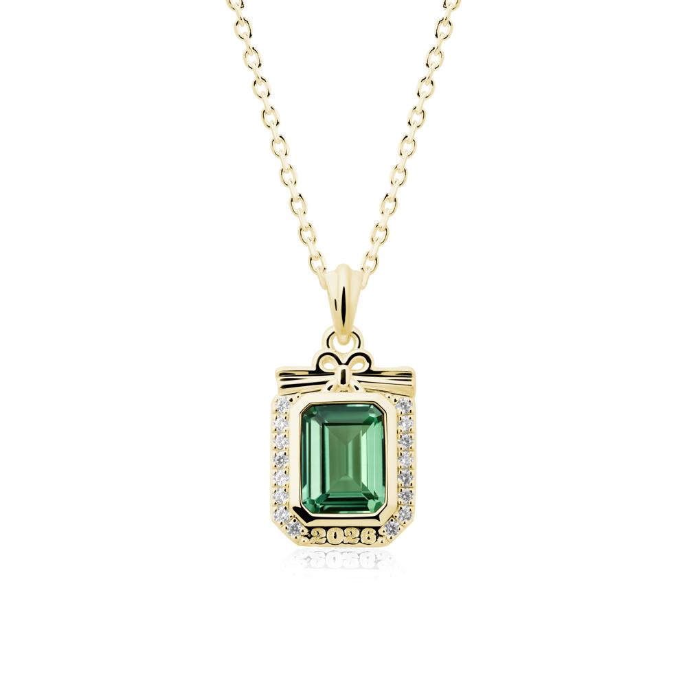 Graduation Halo Green Sapphire Necklace - LUO Jewelry #metal_18k yellow gold