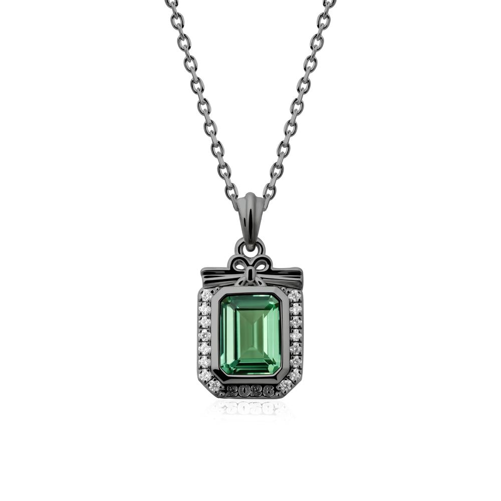 Graduation Halo Green Sapphire Necklace - LUO Jewelry #metal_black finish sterling silver