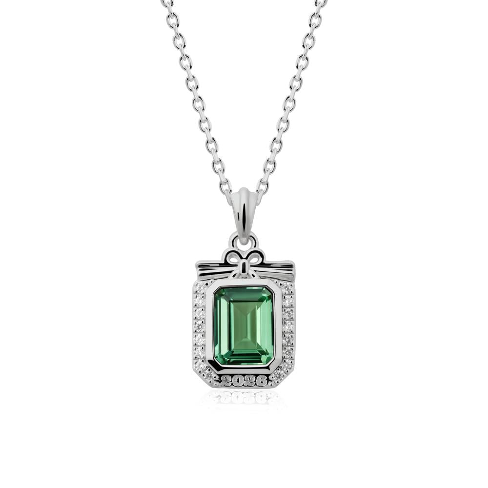 Graduation Halo Green Sapphire Necklace - LUO Jewelry #metal_platinum