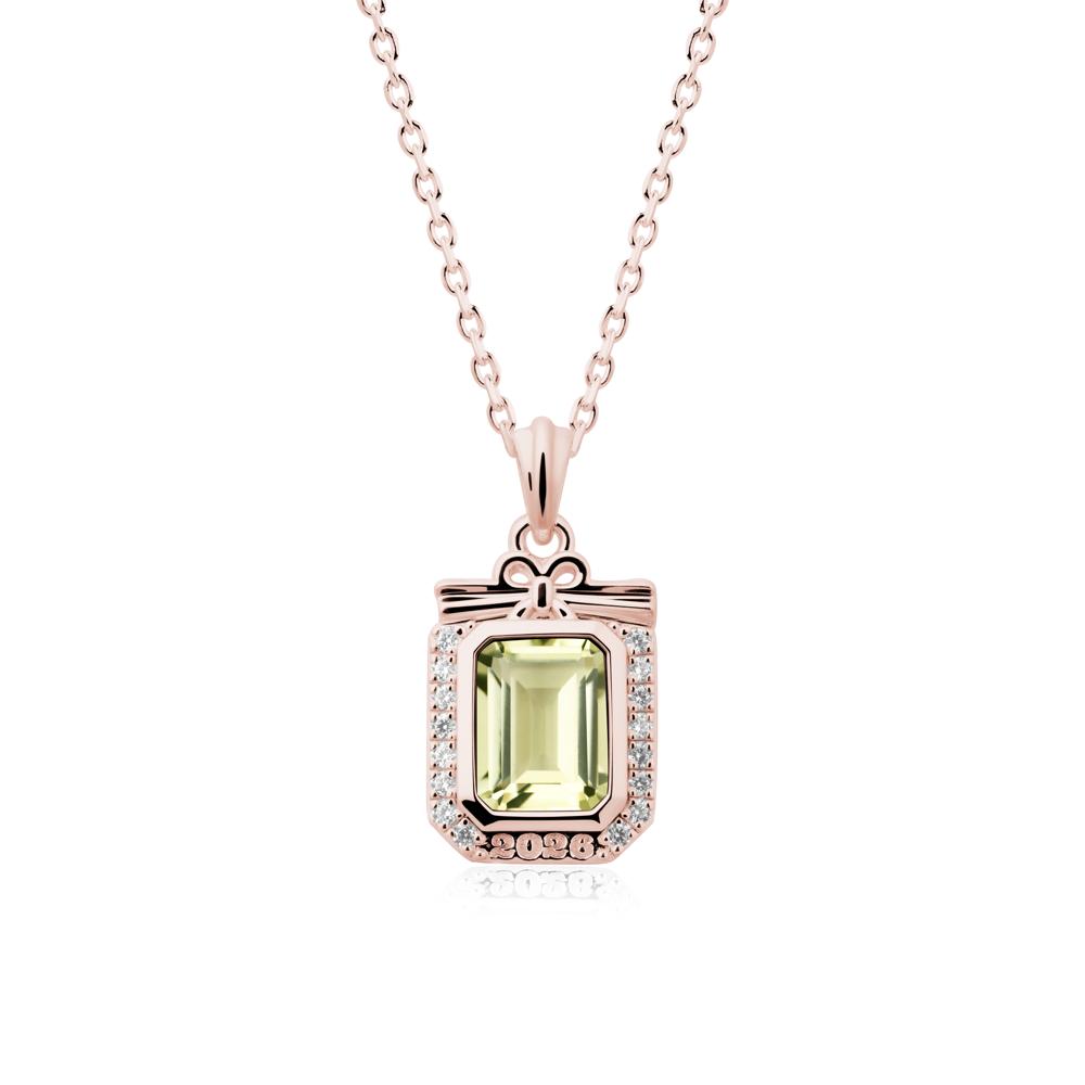 Engravable Year Lemon Quartz Halo Pendant Necklace - LUO Jewelry #metal_18k rose gold