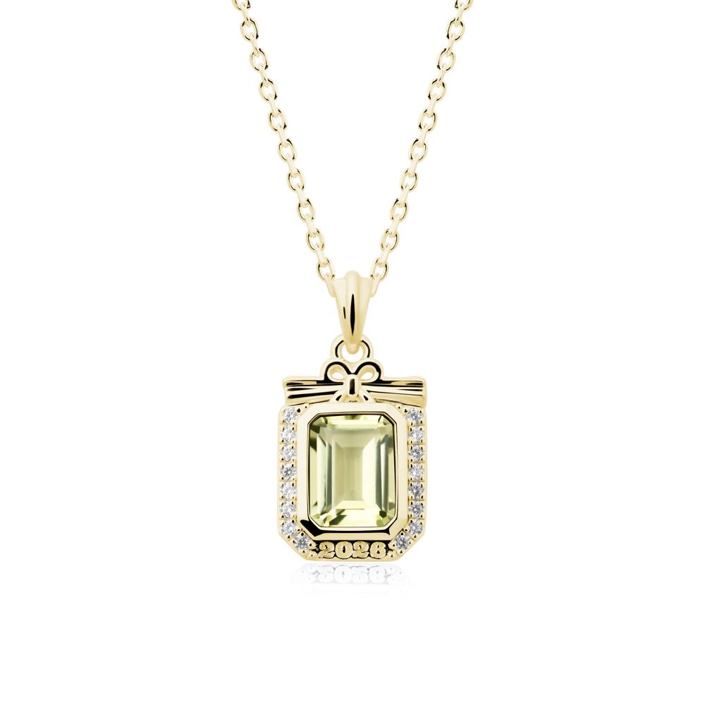 Engravable Year Lemon Quartz Halo Pendant Necklace - LUO Jewelry #metal_18k yellow gold