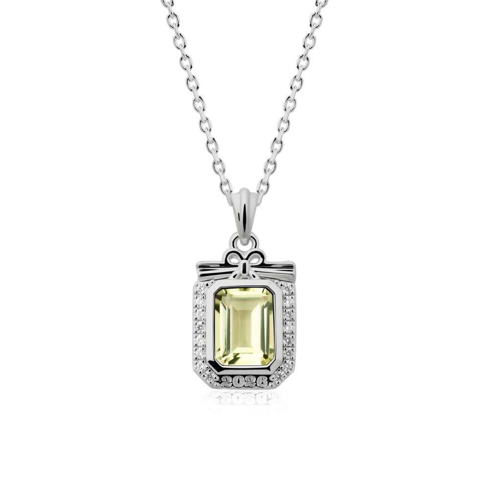Engravable Year Lemon Quartz Halo Pendant Necklace - LUO Jewelry #metal_platinum