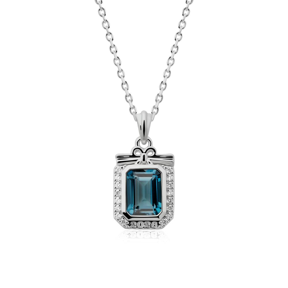 Personalized Graduation London Blue Topaz Halo Necklace - LUO Jewelry #metal_platinum