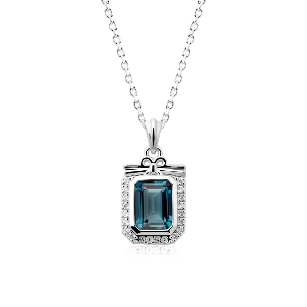 Personalized Graduation London Blue Topaz Halo Necklace - LUO Jewelry #metal_sterling silver