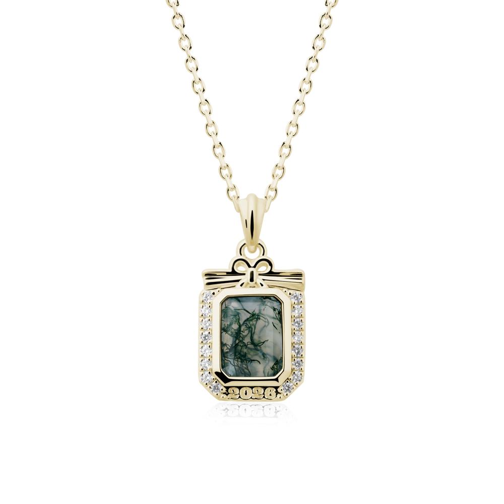 Custom Year Emerald Cut Moss Agate Necklace - LUO Jewelry #metal_14k yellow gold