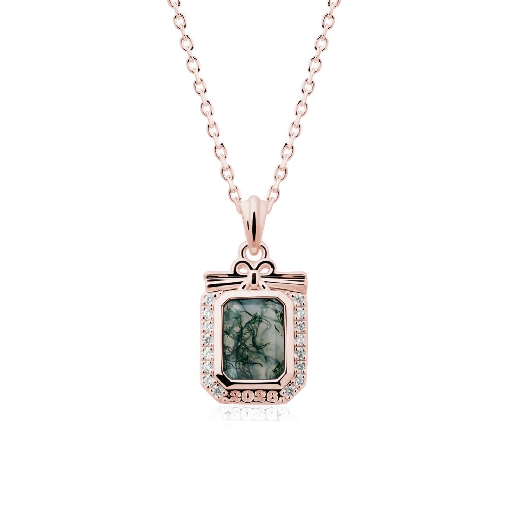 Custom Year Emerald Cut Moss Agate Necklace - LUO Jewelry #metal_18k rose gold