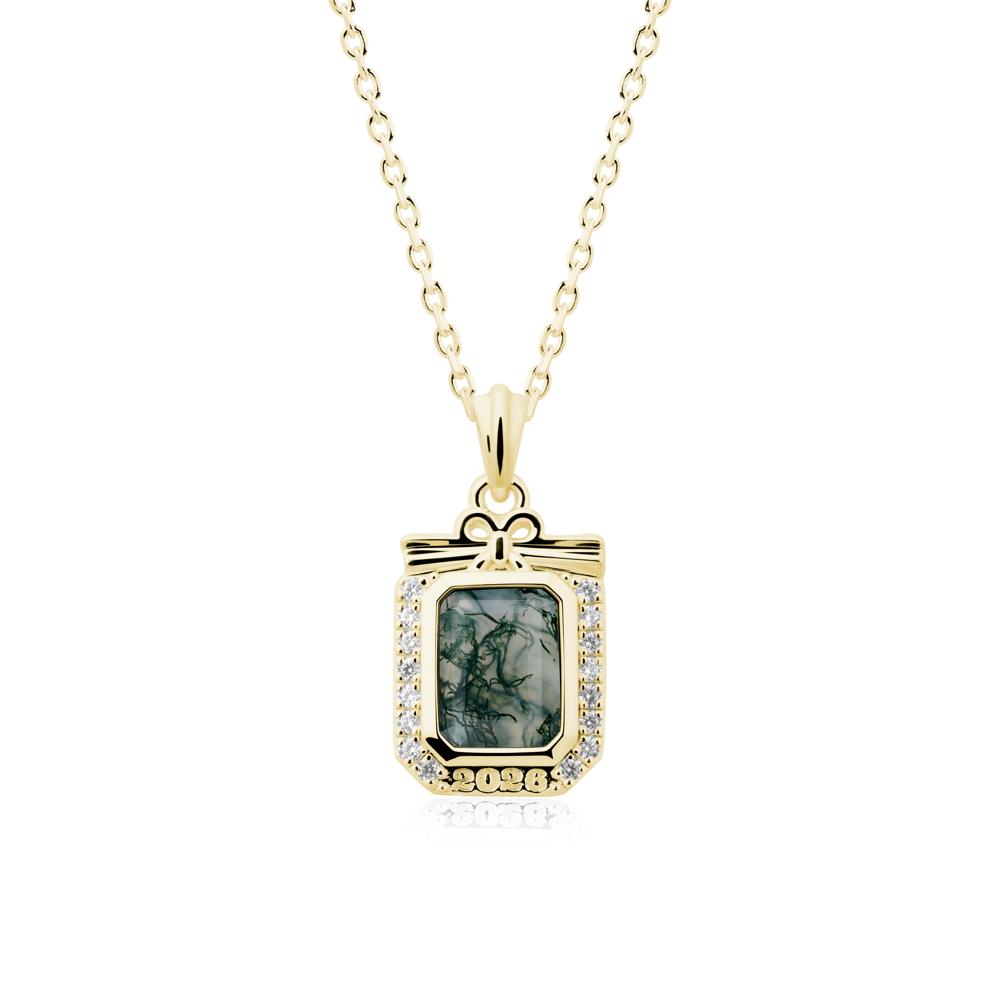Custom Year Emerald Cut Moss Agate Necklace - LUO Jewelry #metal_18k yellow gold