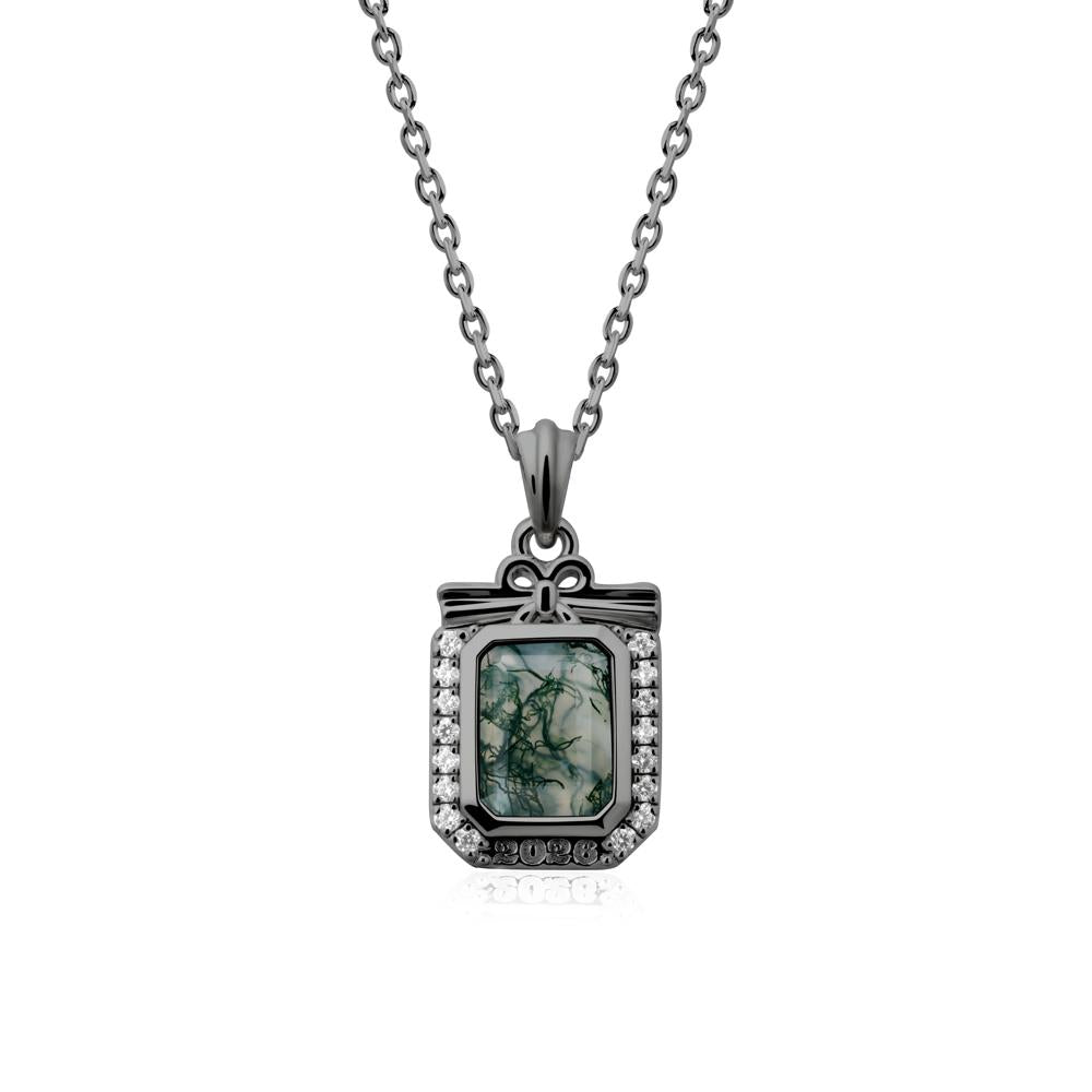 Custom Year Emerald Cut Moss Agate Necklace - LUO Jewelry #metal_black finish sterling silver