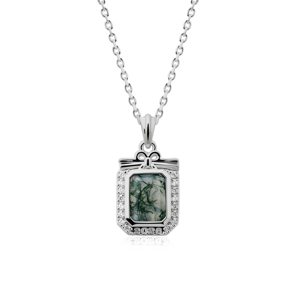 Custom Year Emerald Cut Moss Agate Necklace - LUO Jewelry #metal_platinum