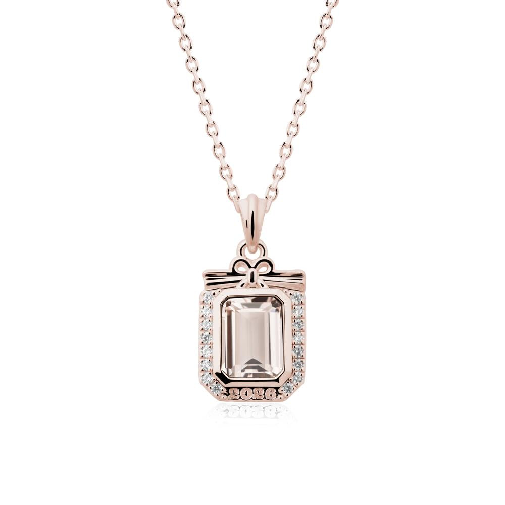 Engravable Year Morganite Halo Pendant Necklace - LUO Jewelry #metal_14k rose gold
