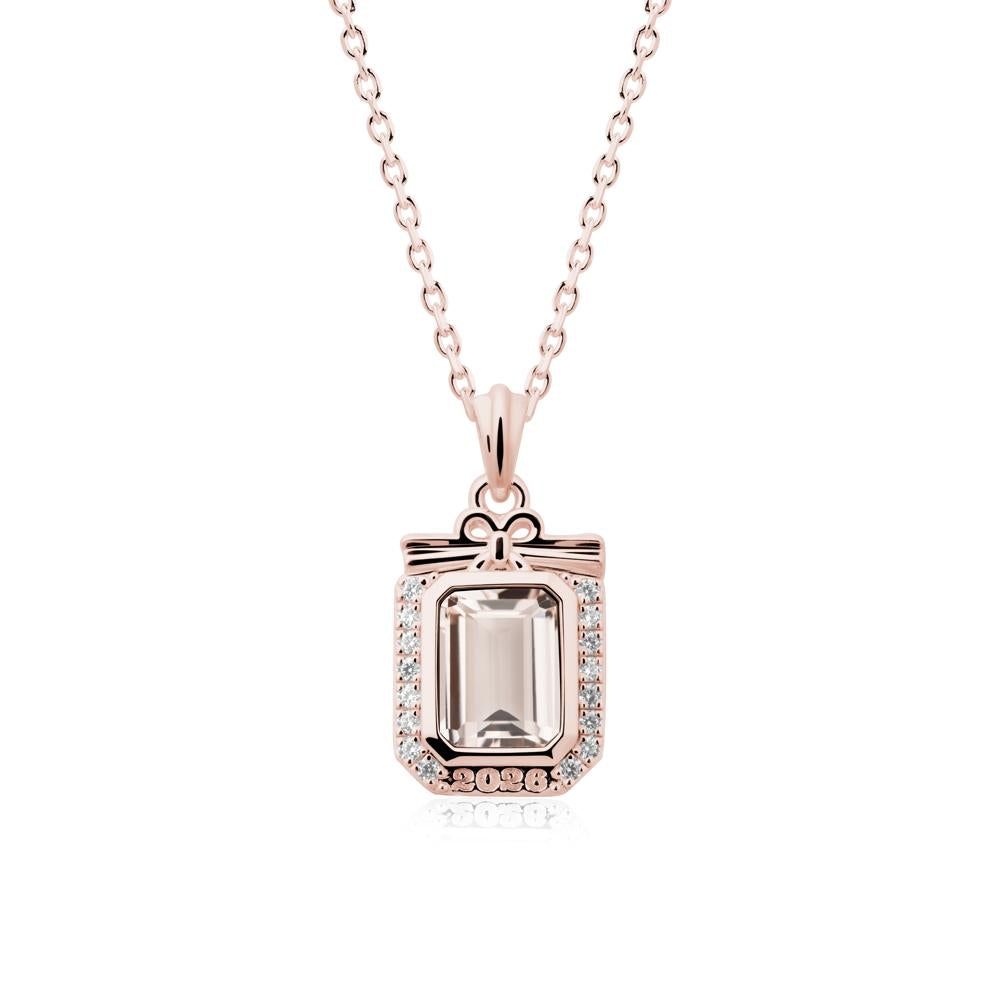 Engravable Year Morganite Halo Pendant Necklace - LUO Jewelry #metal_18k rose gold