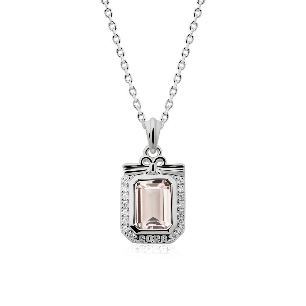 Engravable Year Morganite Halo Pendant Necklace - LUO Jewelry #metal_platinum