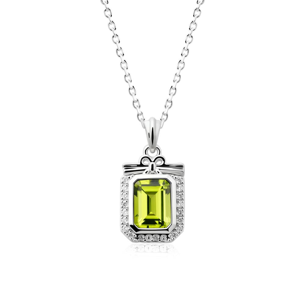 Personalized Graduation Peridot Halo Necklace - LUO Jewelry #metal_14k white gold