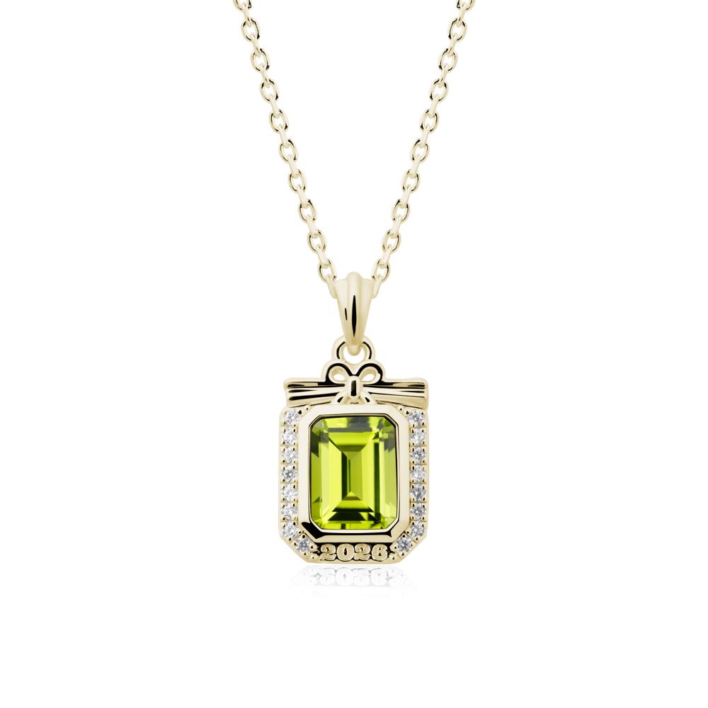 Personalized Graduation Peridot Halo Necklace - LUO Jewelry #metal_14k yellow gold