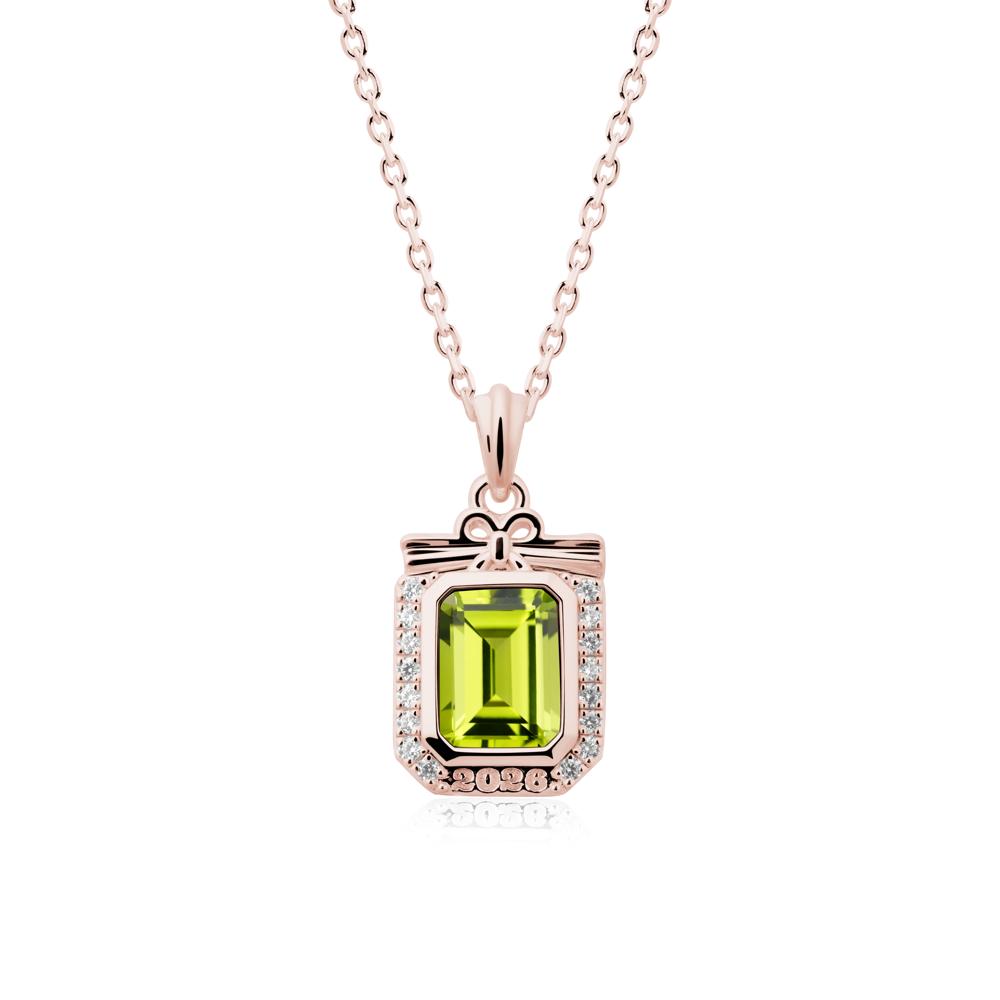 Personalized Graduation Peridot Halo Necklace - LUO Jewelry #metal_18k rose gold
