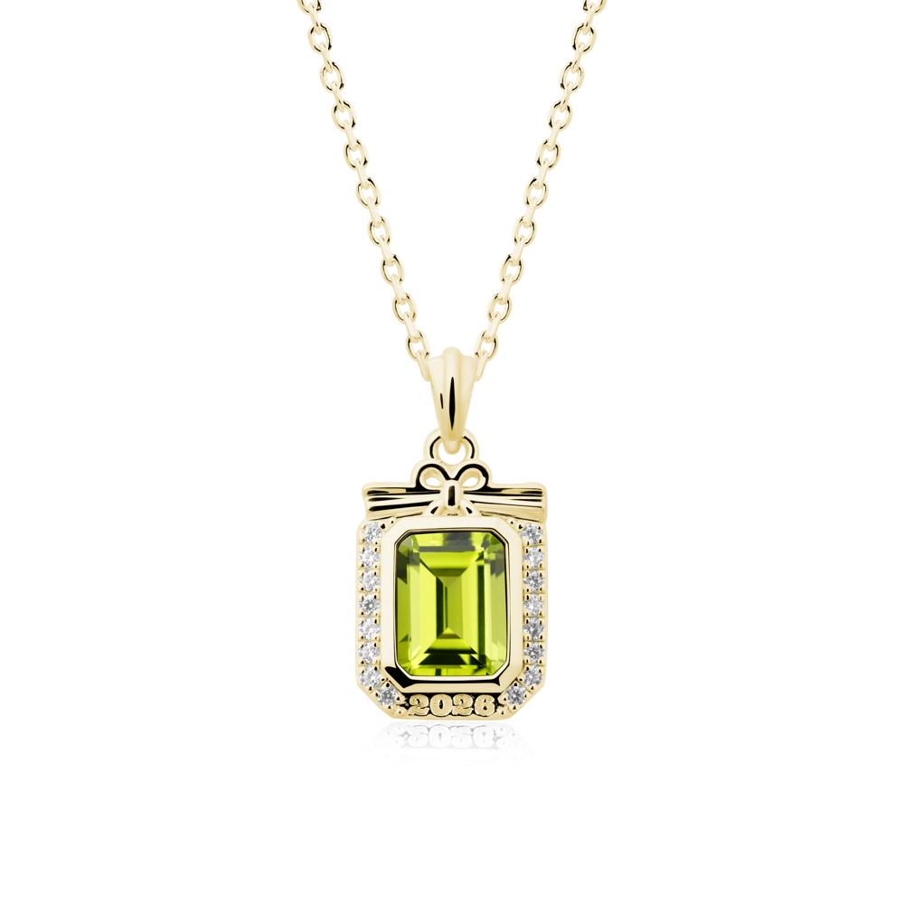 Personalized Graduation Peridot Halo Necklace - LUO Jewelry #metal_18k yellow gold