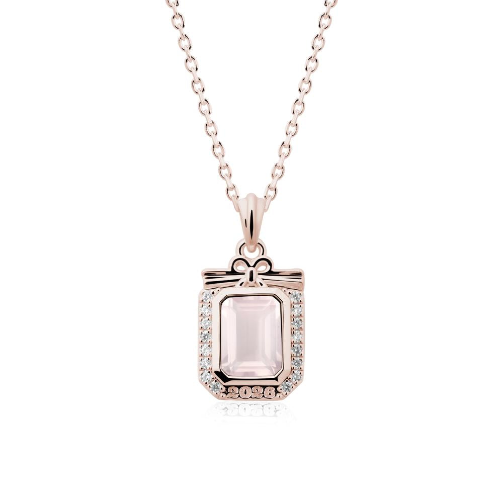 Custom Year Emerald Cut Rose Quartz Necklace - LUO Jewelry #metal_14k rose gold