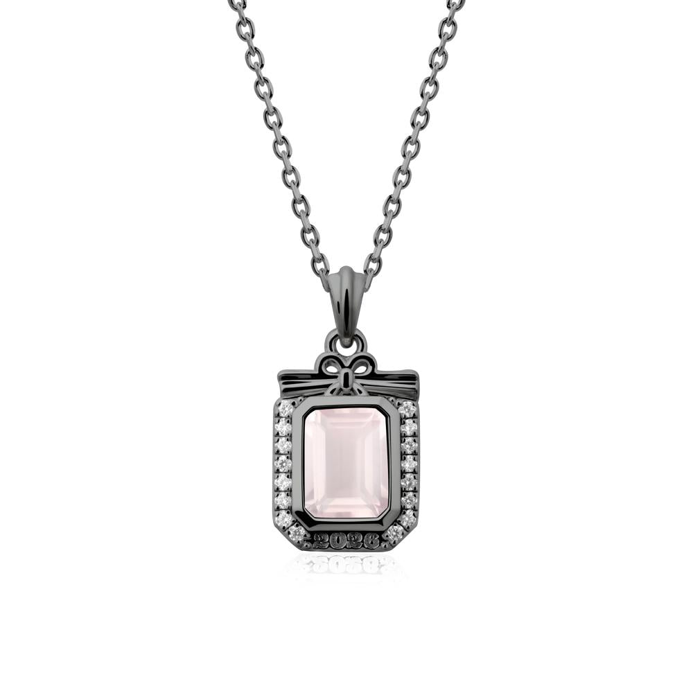 Custom Year Emerald Cut Rose Quartz Necklace - LUO Jewelry #metal_black finish sterling silver