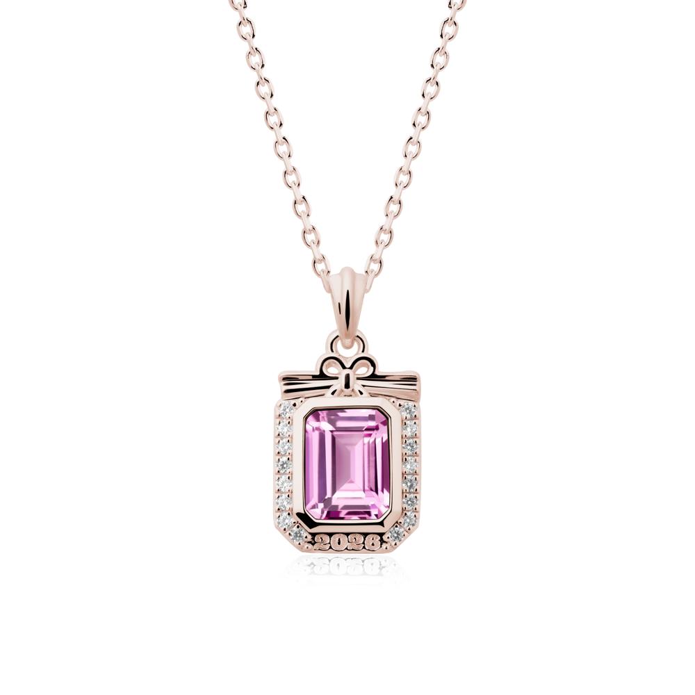 Graduation Halo Pink Sapphire Necklace - LUO Jewelry #metal_14k rose gold