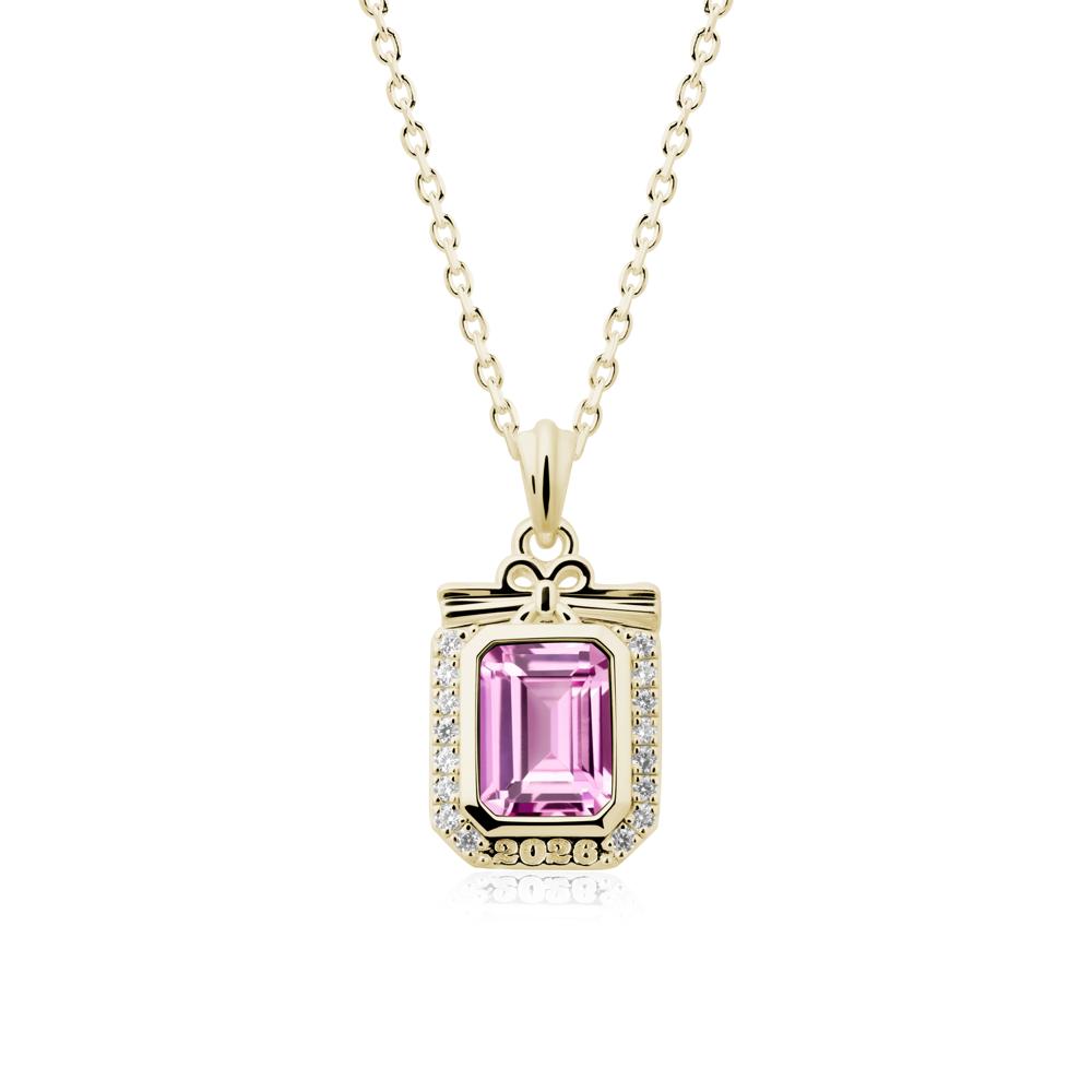 Graduation Halo Pink Sapphire Necklace - LUO Jewelry #metal_14k yellow gold