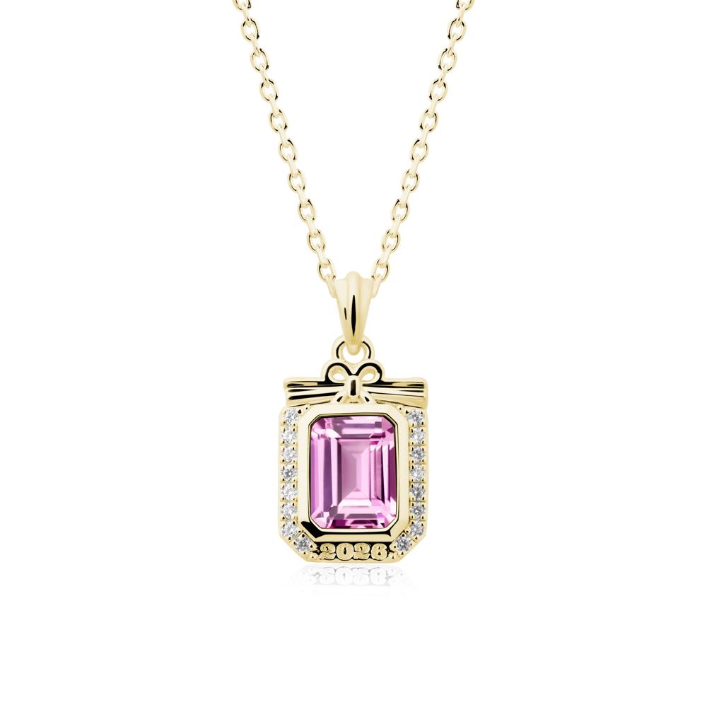 Graduation Halo Pink Sapphire Necklace - LUO Jewelry #metal_18k yellow gold