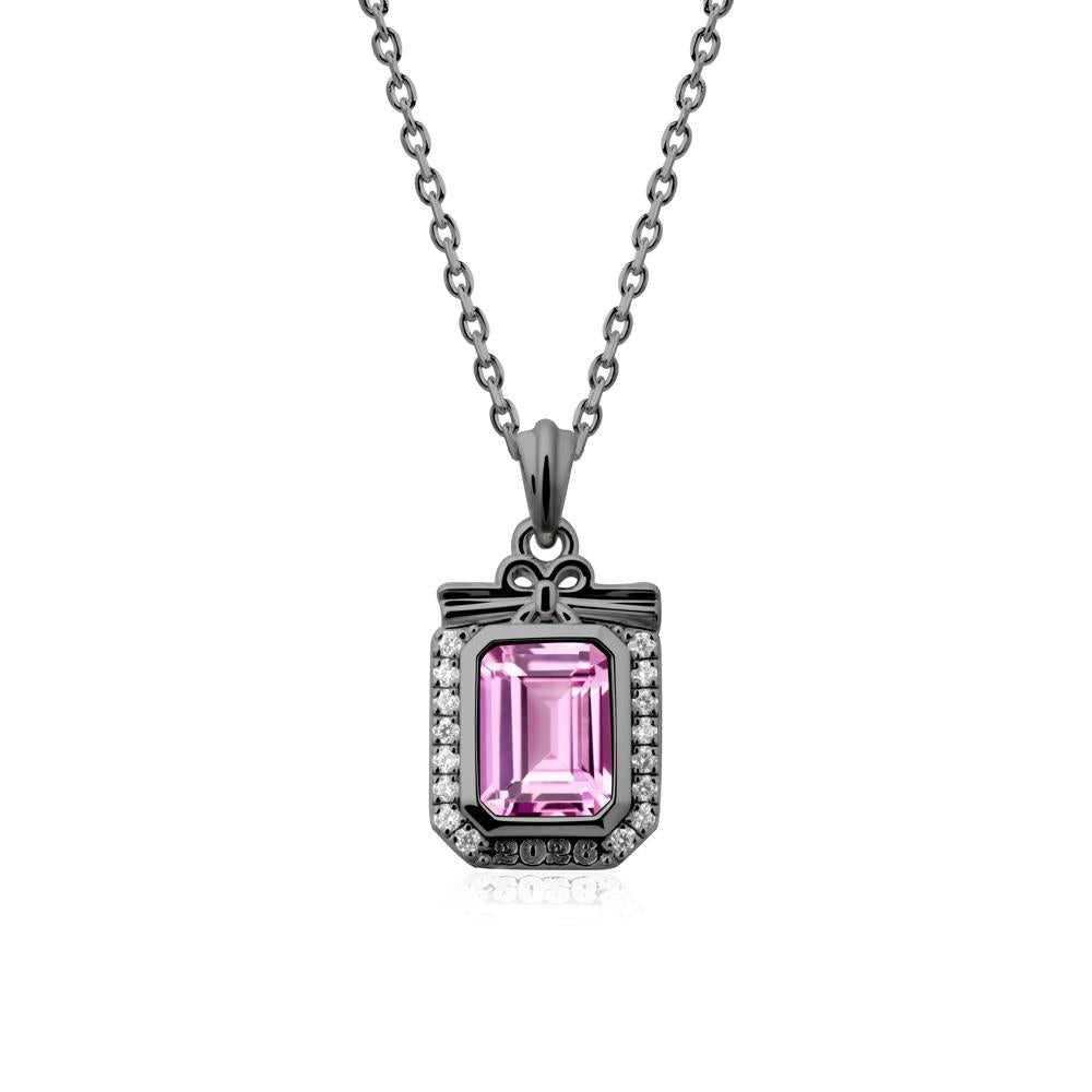 Graduation Halo Pink Sapphire Necklace - LUO Jewelry #metal_black finish sterling silver