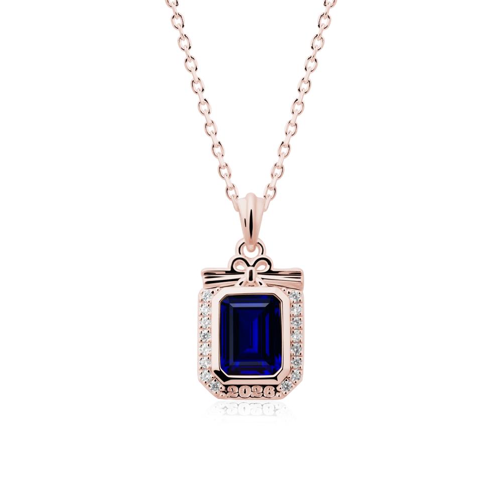 Personalized Graduation Sapphire Halo Necklace - LUO Jewelry #metal_18k rose gold