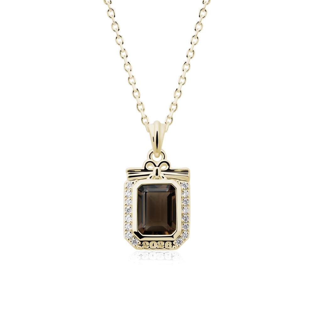 Custom Year Emerald Cut Smoky Quartz Necklace - LUO Jewelry #metal_14k yellow gold