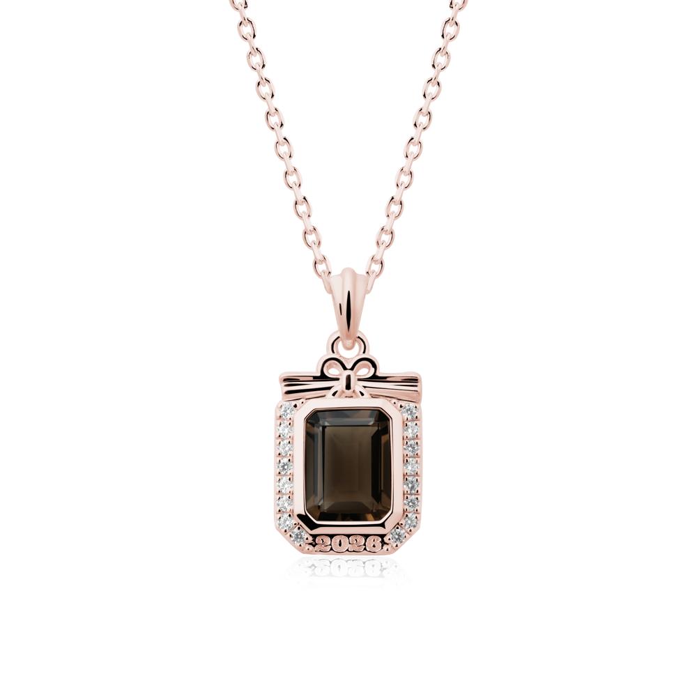 Custom Year Emerald Cut Smoky Quartz Necklace - LUO Jewelry #metal_18k rose gold