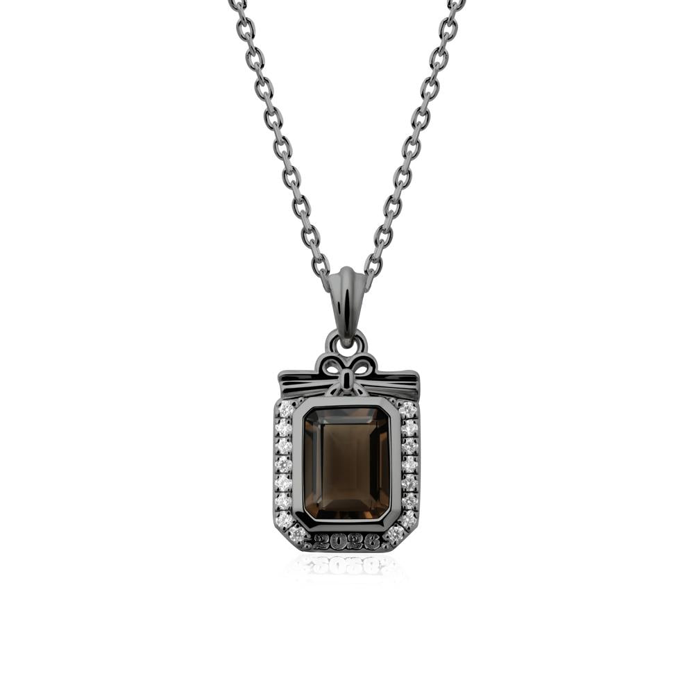 Custom Year Emerald Cut Smoky Quartz Necklace - LUO Jewelry #metal_black finish sterling silver