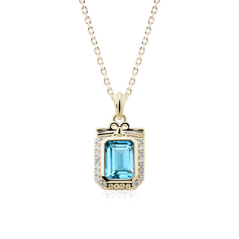 Graduation Halo Swiss Blue Topaz Necklace - LUO Jewelry #metal_14k yellow gold