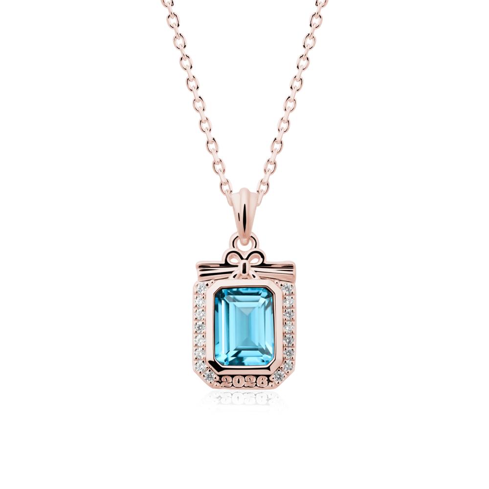 Graduation Halo Swiss Blue Topaz Necklace - LUO Jewelry #metal_18k rose gold