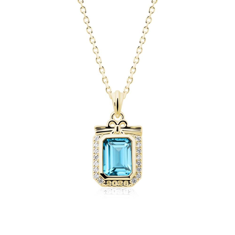 Graduation Halo Swiss Blue Topaz Necklace - LUO Jewelry #metal_18k yellow gold