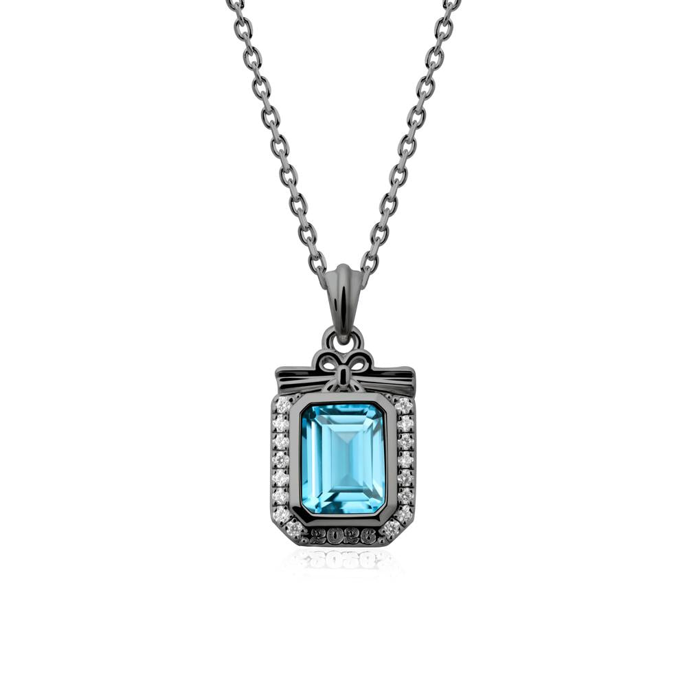 Graduation Halo Swiss Blue Topaz Necklace - LUO Jewelry #metal_black finish sterling silver
