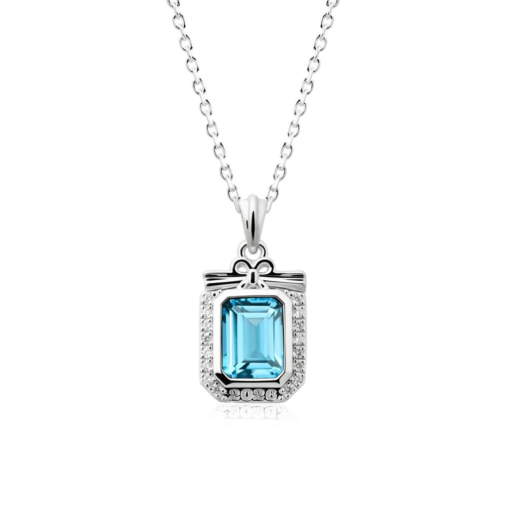 Graduation Halo Swiss Blue Topaz Necklace - LUO Jewelry #metal_sterling silver