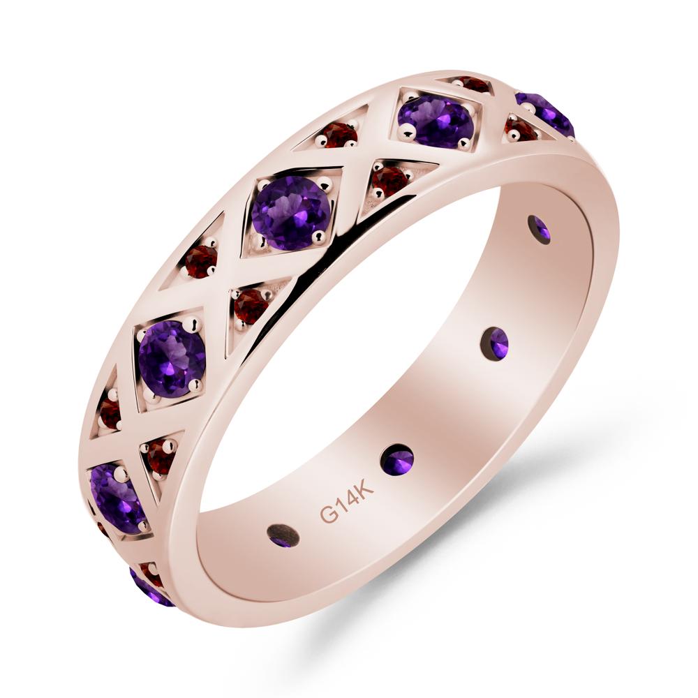 Amethyst and Garnet and Garnet Eternity Band Ring - LUO Jewelry #metal_14k rose gold