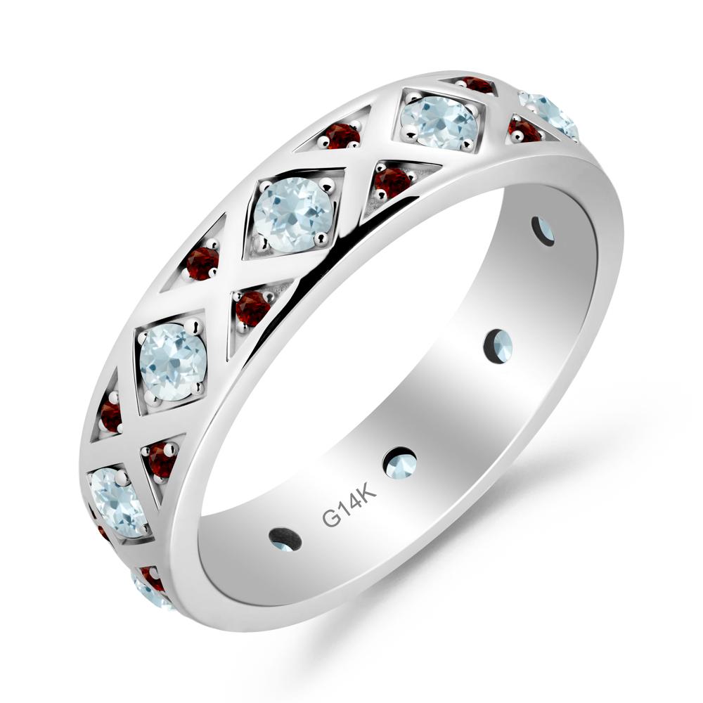 Round Aquamarine and Garnet and Garnet Statement Ring - LUO Jewelry #metal_14k white gold
