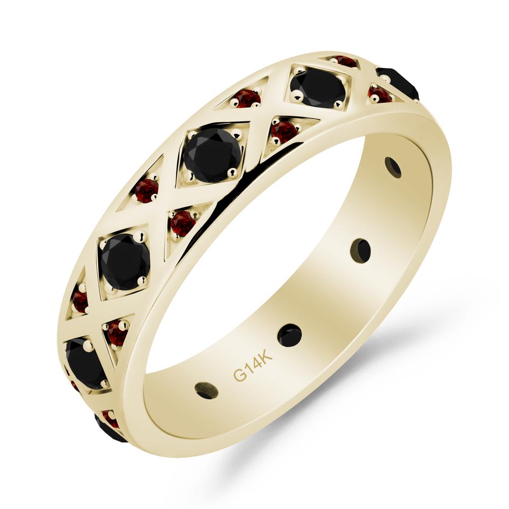 Black Spinel and Garnet and Garnet Eternity Band Ring - LUO Jewelry #metal_14k yellow gold
