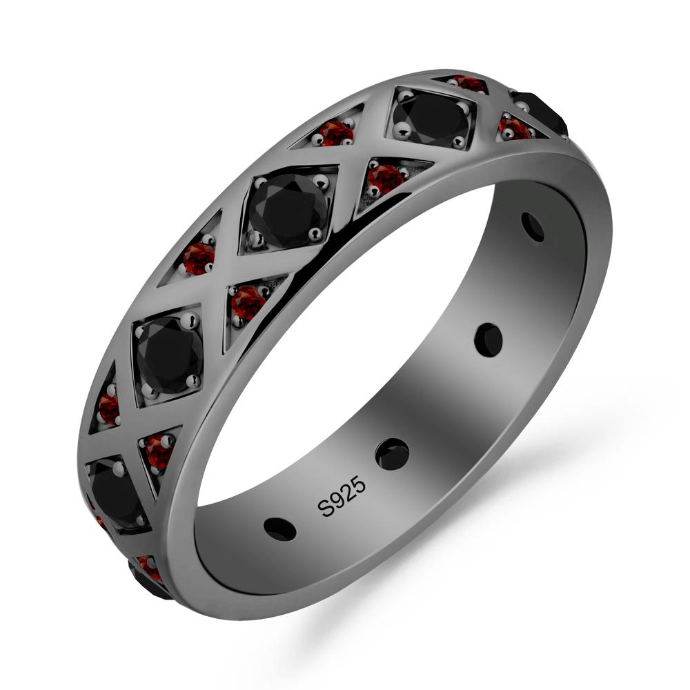 Black Spinel and Garnet and Garnet Eternity Band Ring - LUO Jewelry #metal_black finish sterling silver