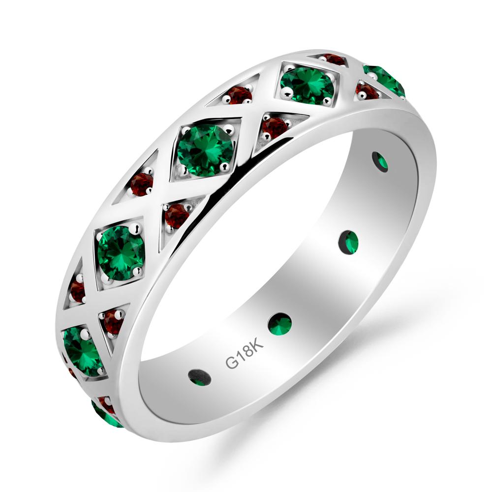 Emerald and Garnet and Garnet Eternity Band Ring - LUO Jewelry #metal_18k white gold