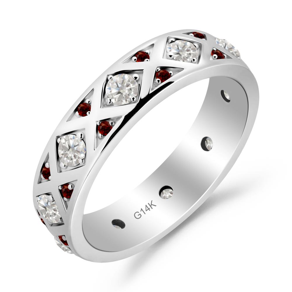 Round Moissanite and Garnet and Garnet Statement Ring - LUO Jewelry #metal_14k white gold