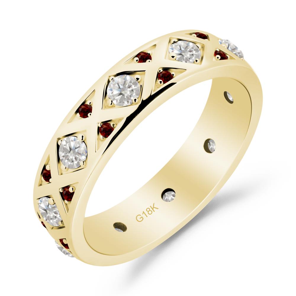 Round Moissanite and Garnet and Garnet Statement Ring - LUO Jewelry #metal_18k yellow gold