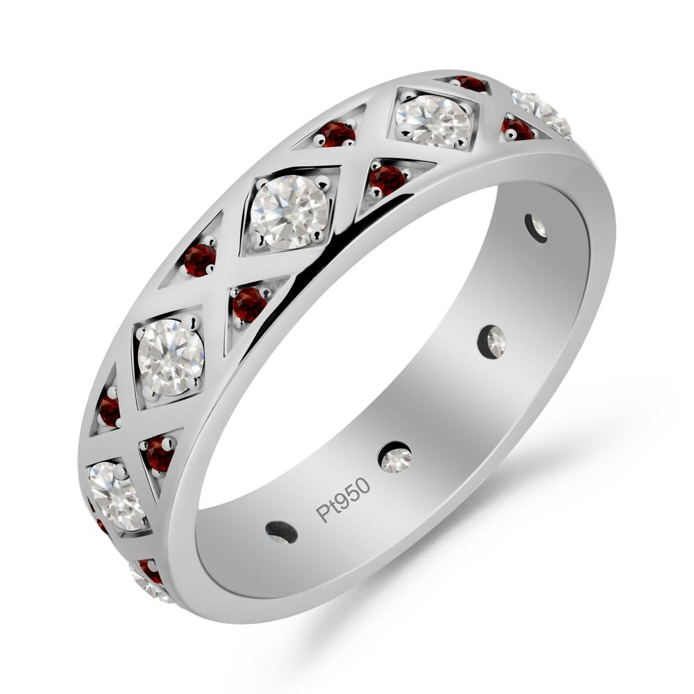 Round Moissanite and Garnet and Garnet Statement Ring - LUO Jewelry #metal_platinum