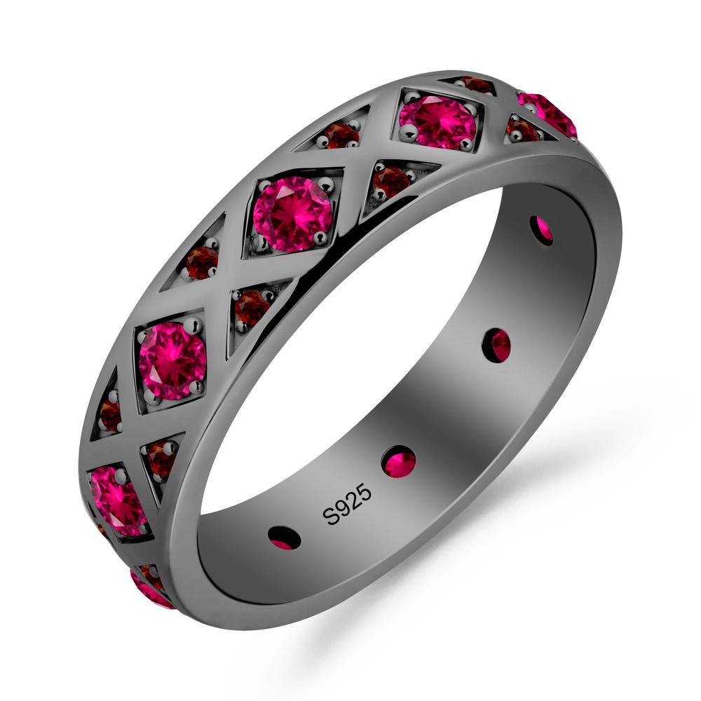 Round Ruby and Garnet and Garnet Statement Ring - LUO Jewelry #metal_black finish sterling silver